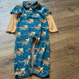 Kickee Pants Teal and Tan Dinosaur Romper